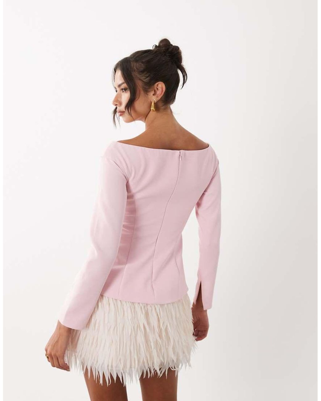 ASOS Pink Structured Long Sleeve Mini Dress With Fringe Skirt