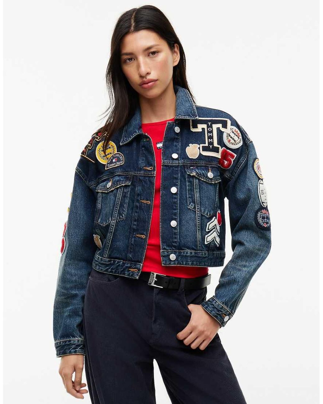 Tommy Hilfiger Blue Tommy Jeans Tommy Badge Cropped Denim Trucker Jacket