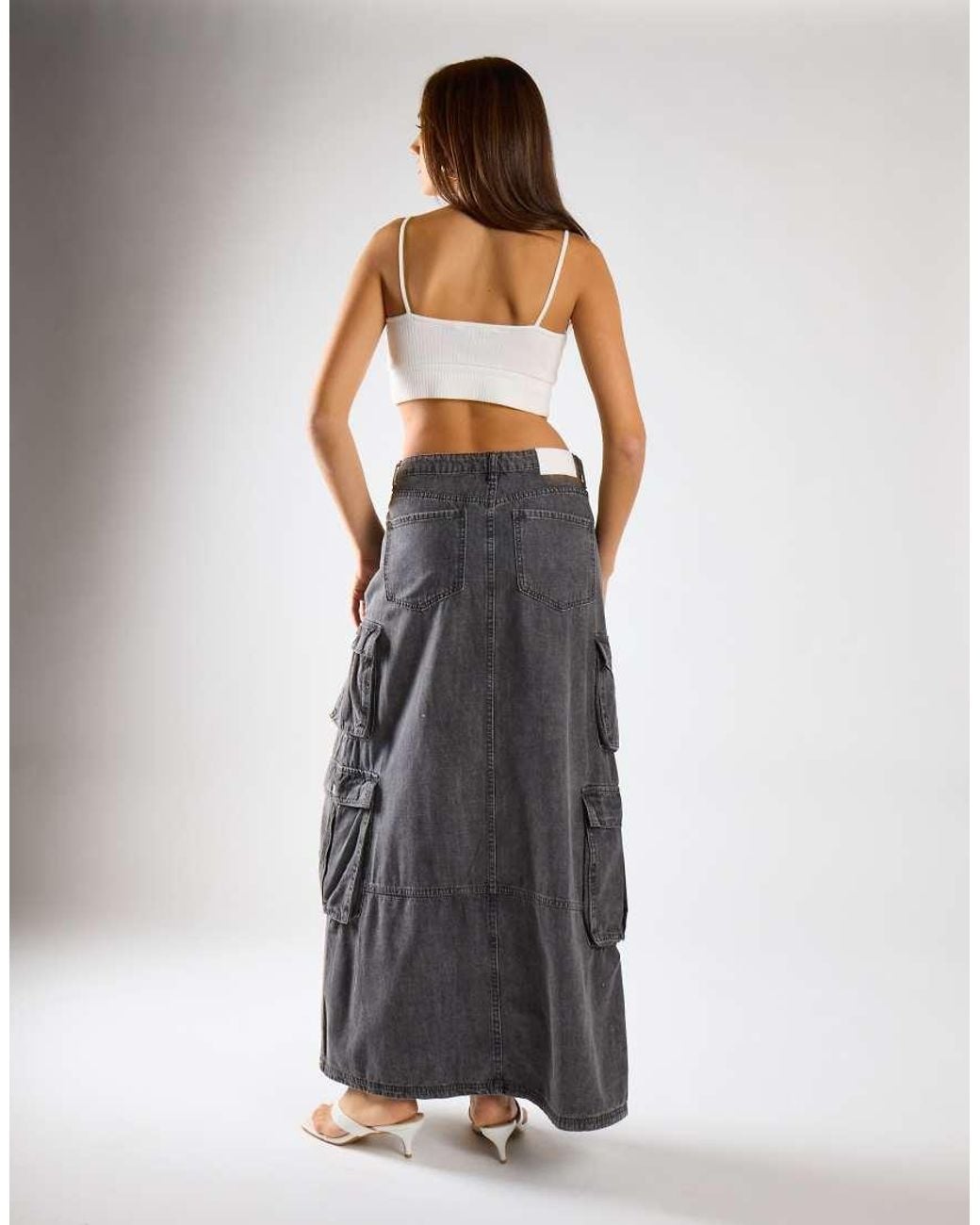 Glamorous Gray Denim Maxi Skirt