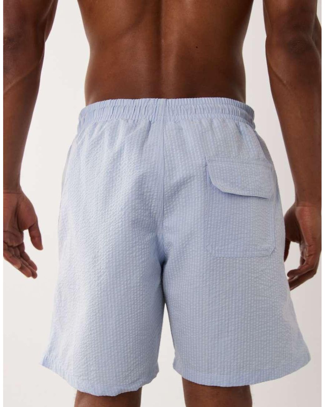 Mango Blue Seersucker Boxer Swim Shorts for men