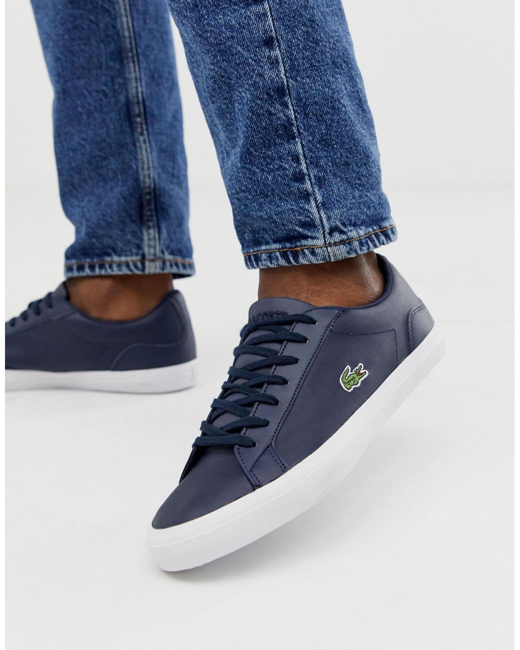 lacoste lerond navy leather
