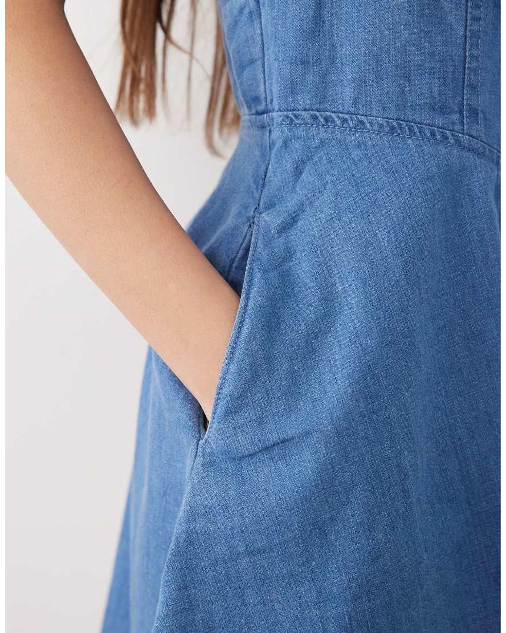 Nobody's Child Blue Tulla Cotton Denim Sweetheart Neckline Puff Sleeve Mini Dress