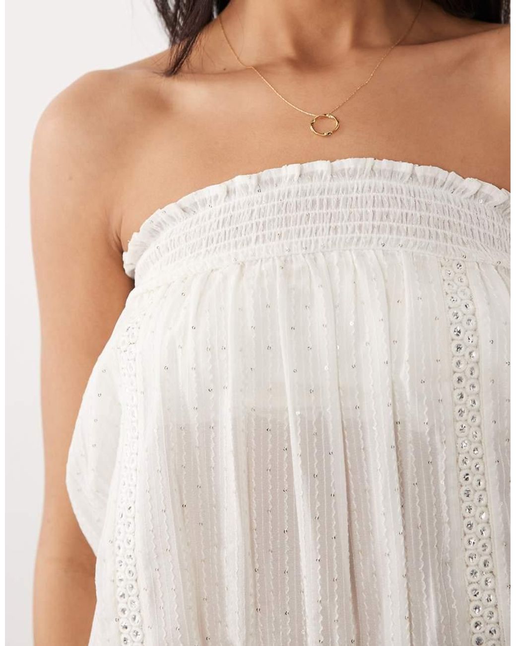 Miss Selfridge White Beach Bandeau Mirror Shirred Waist Mini Dress