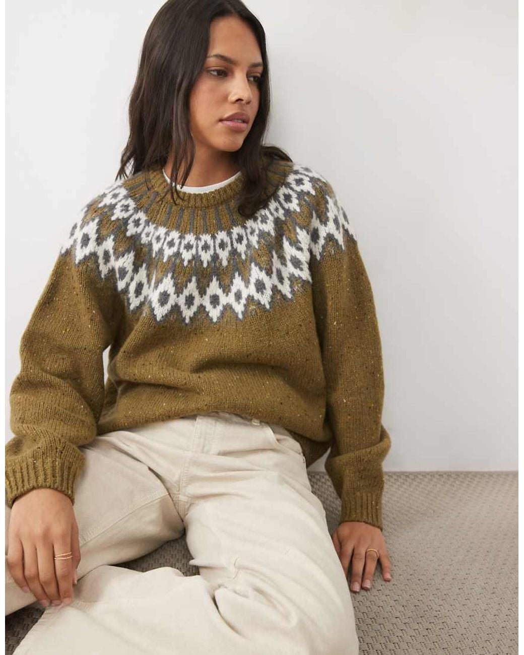 Aware Natural Wool Blend O-Neck Fairisle Knitted Jumper