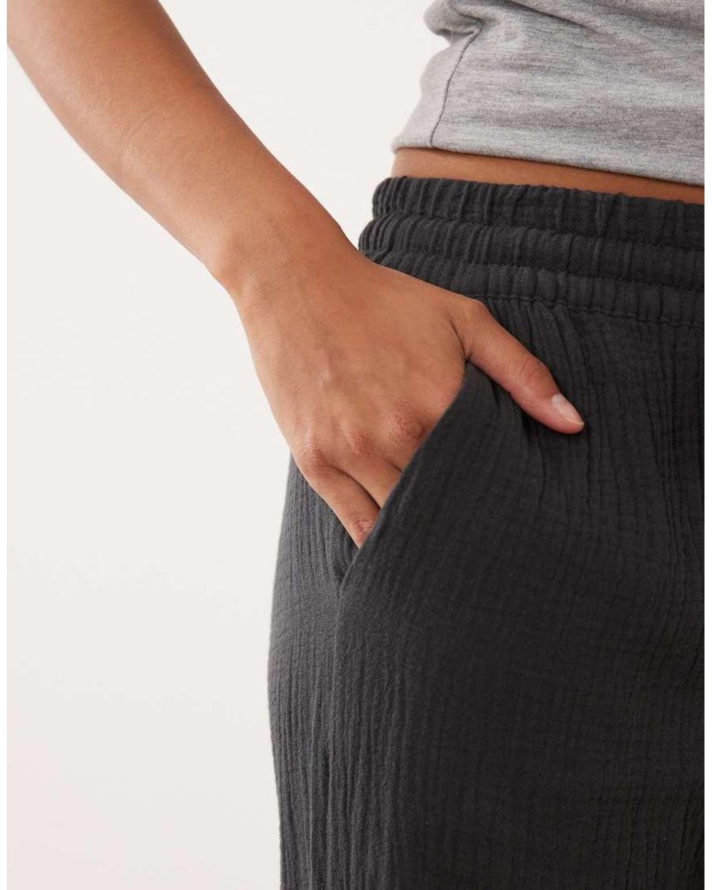JDY Petite Black Wide Leg Cheesecloth Trousers