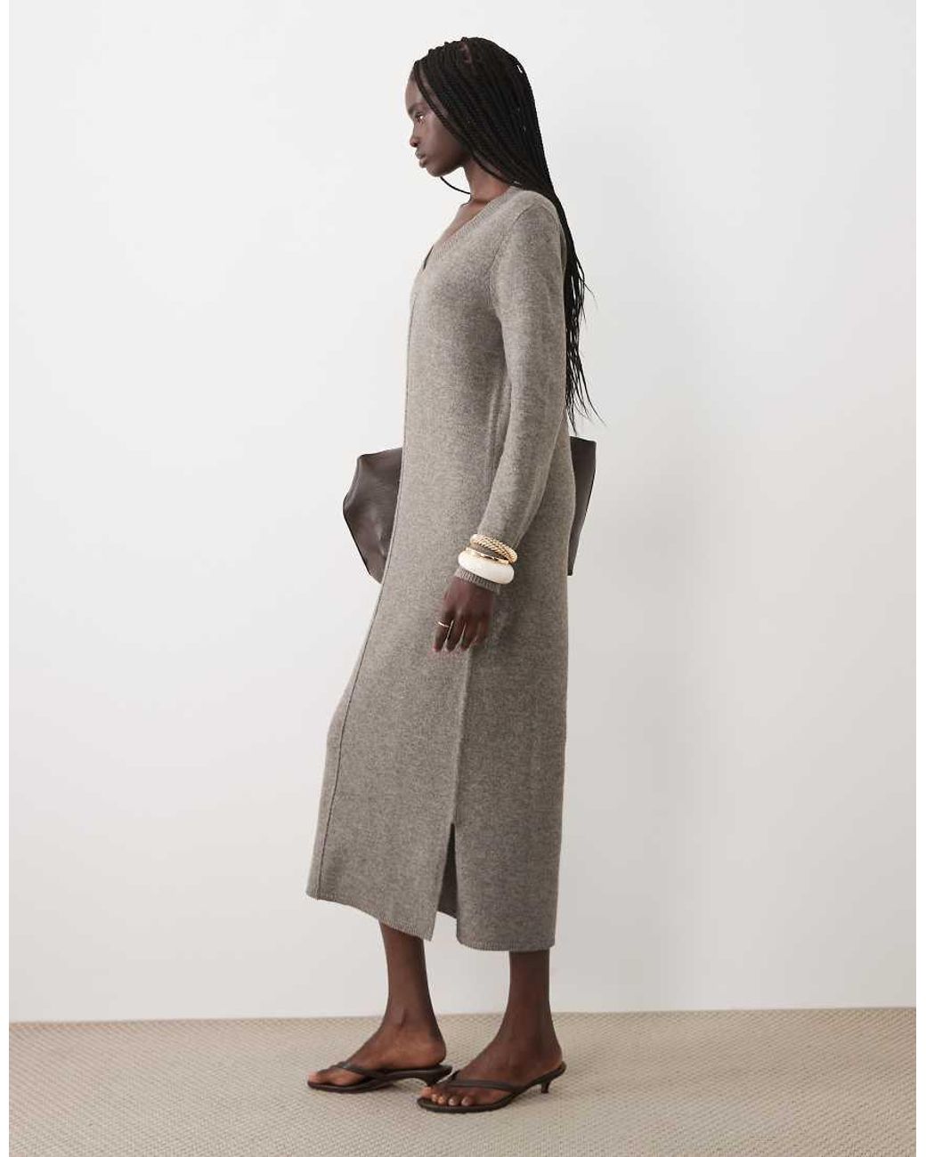 Vila Gray V-neck Knitted Midi Dress