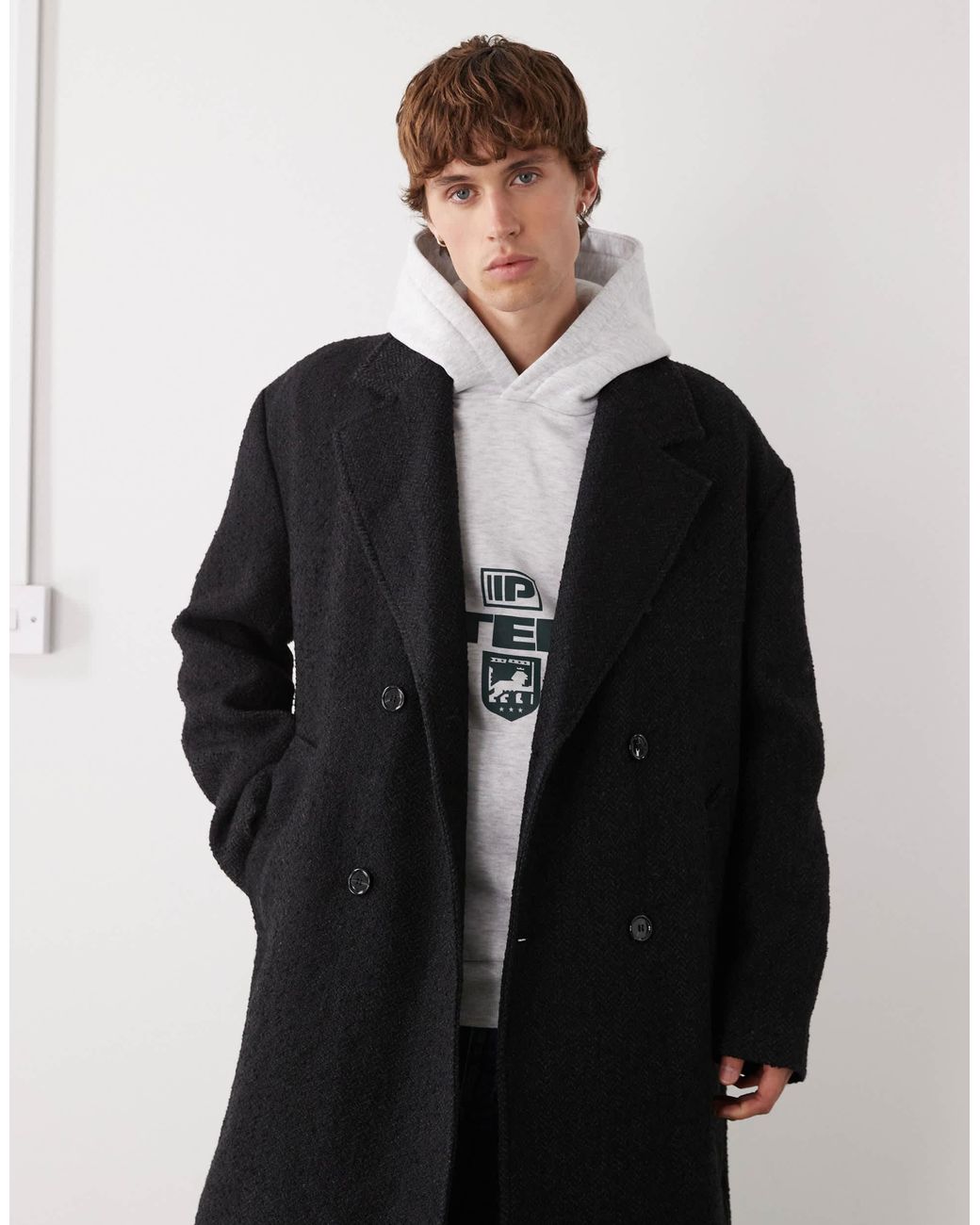 Weekday Black Wool Blend Oversized Coat for men