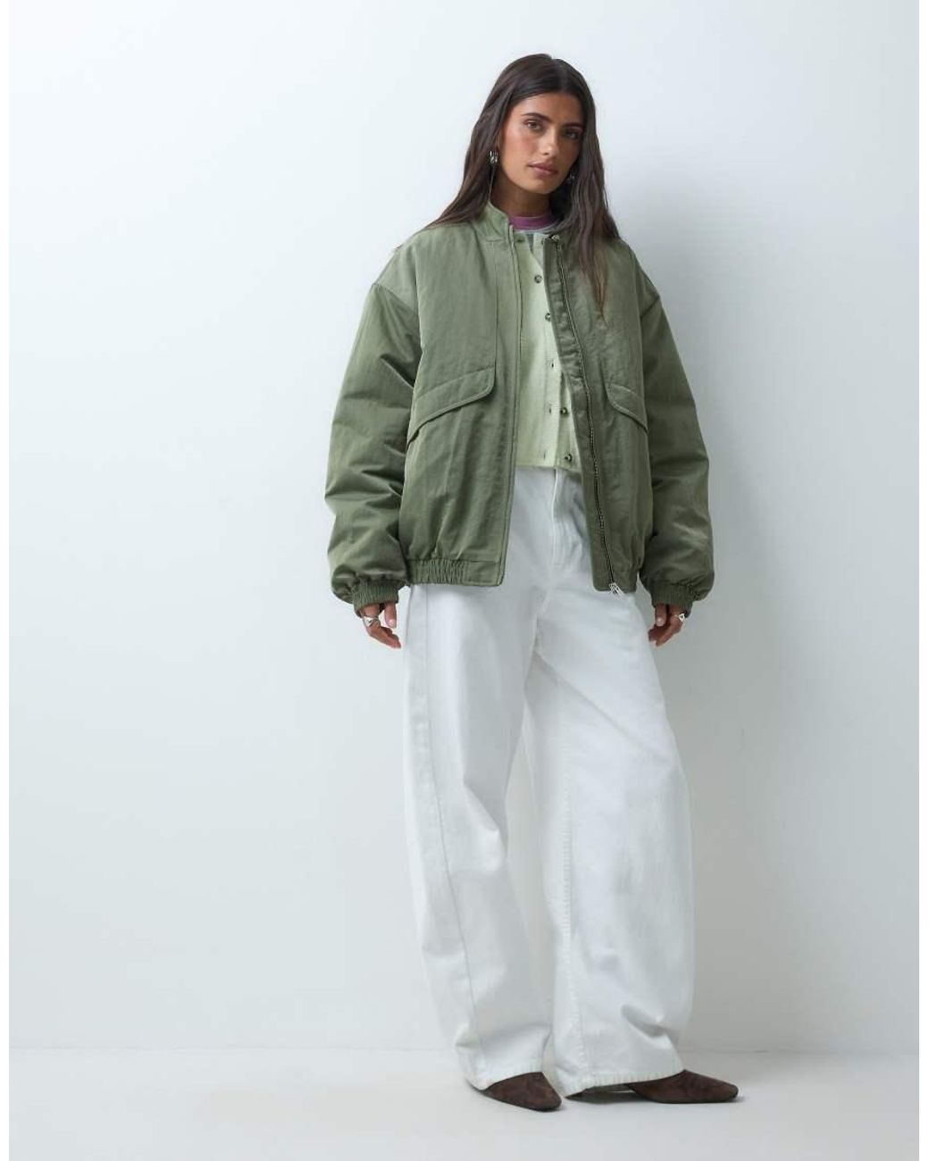 ASOS Green Oversized Bubble Hem Bomber Jacket