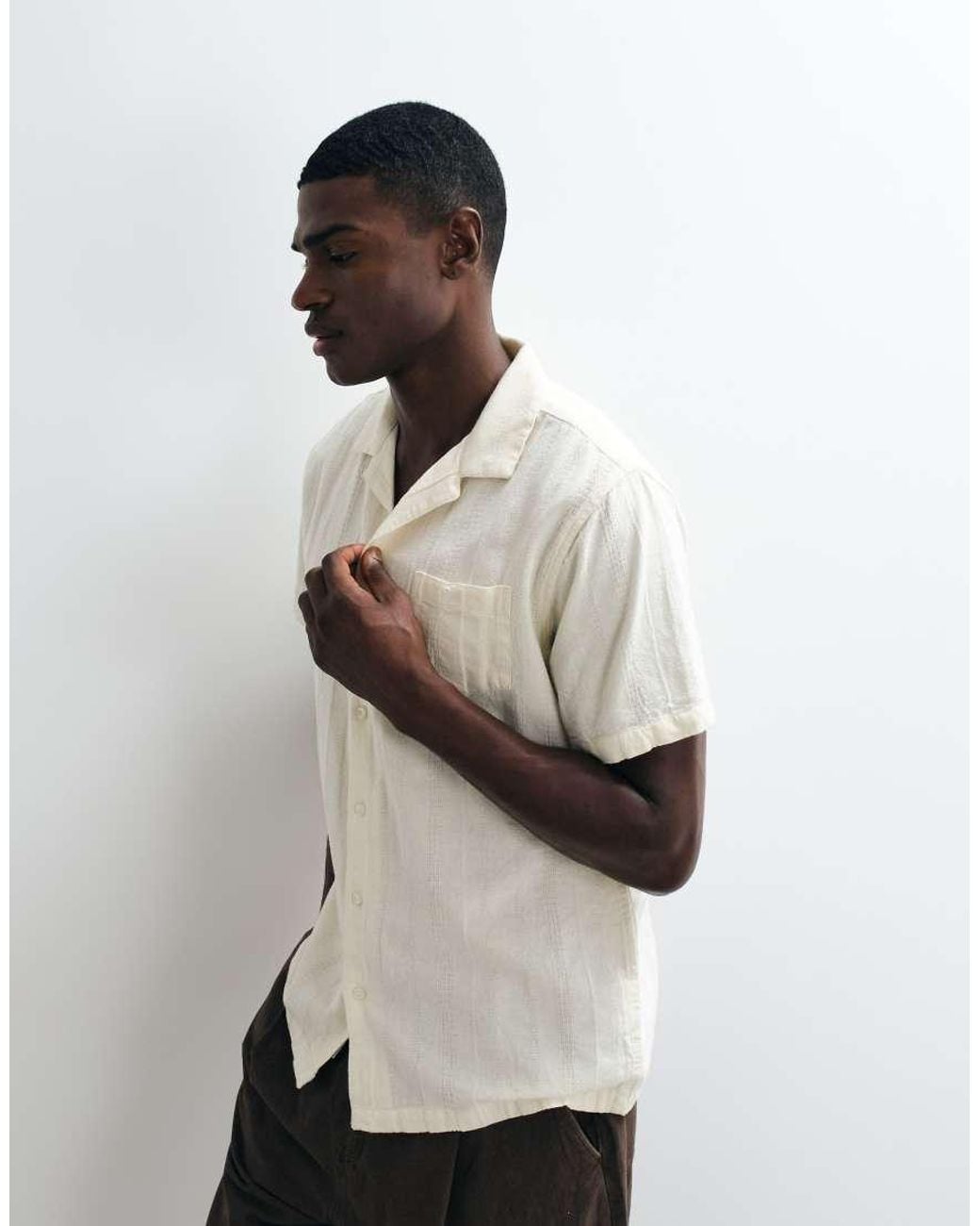 Brave Soul White Short Sleeve Shirt With Revere Collar for men