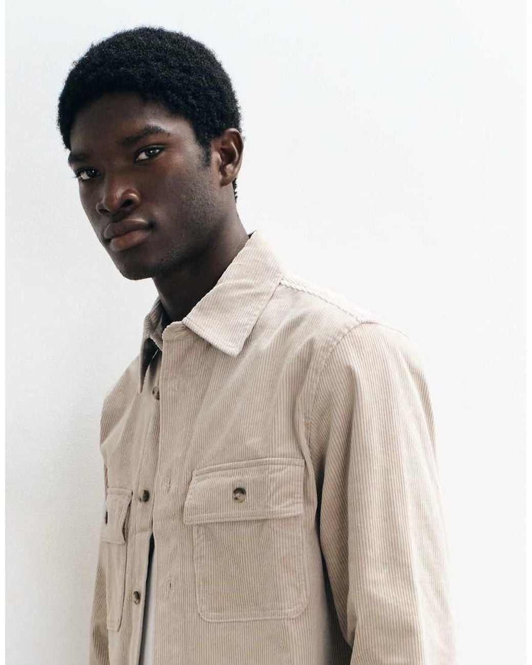 Mango White Cord Overshirt for men