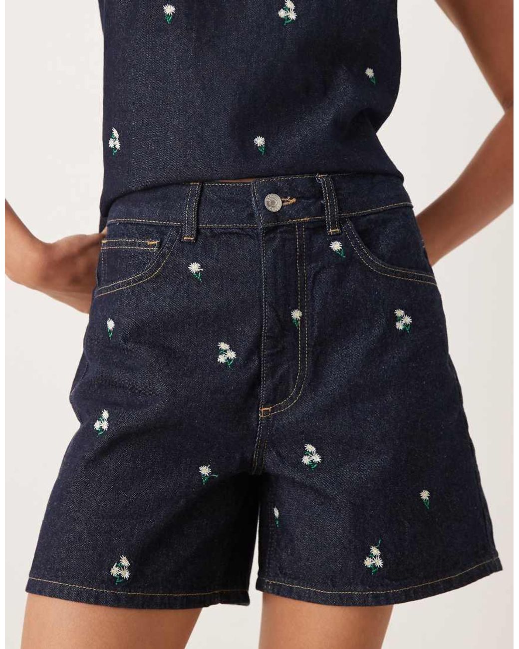 ASOS Blue Dad Short With Embroidered Ditsy Floral Co-ord