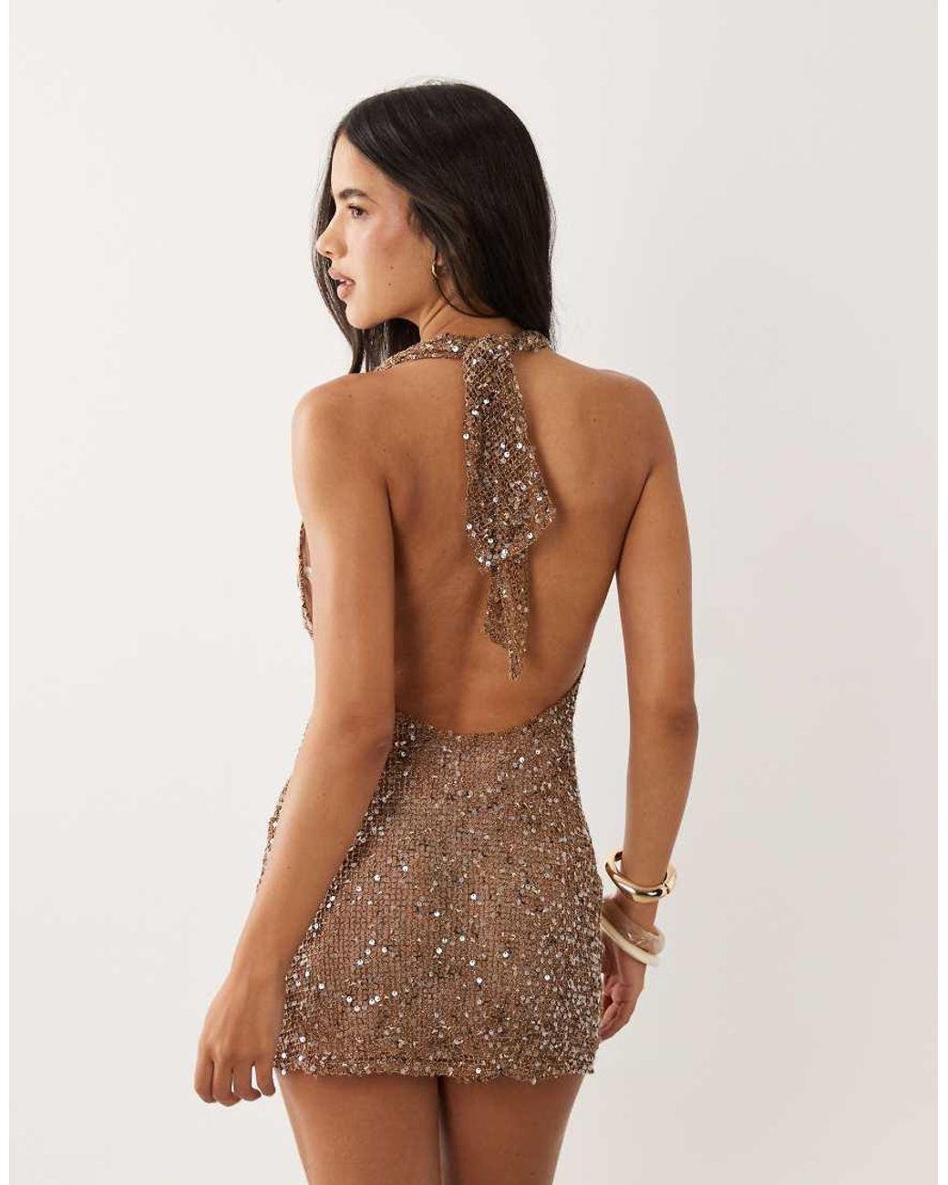 Kulani Kinis Green Espresso Spritz Sequin Halter Mini Dress