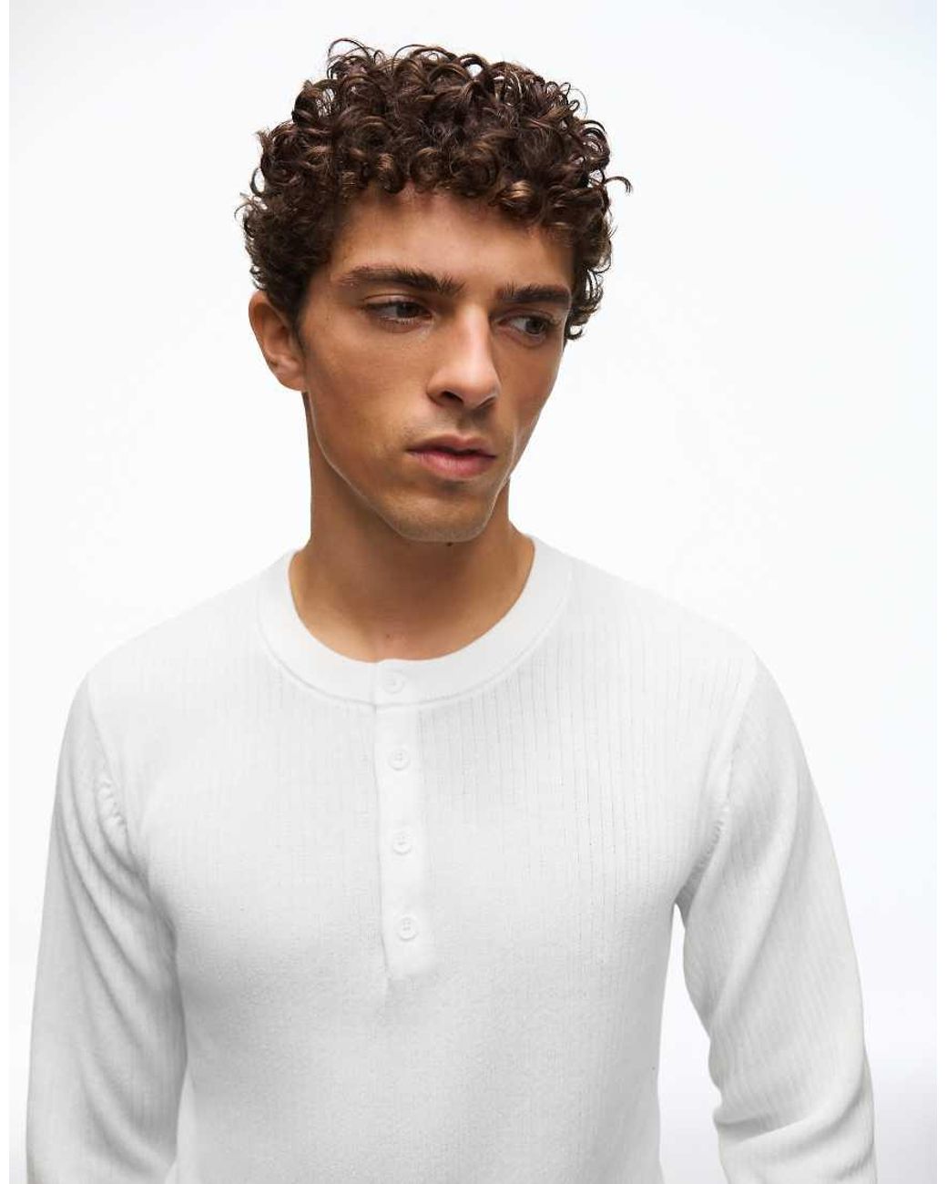 Bershka White Henley Jumper for men