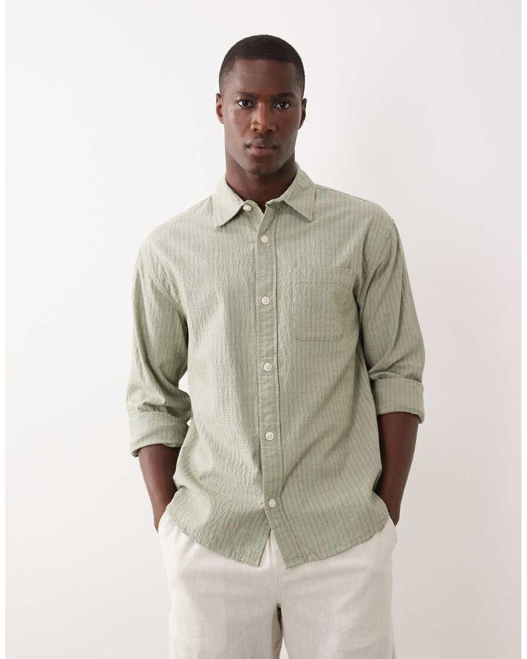 Abercrombie & Fitch Natural Long Sleeve Seersucker Shirt for men