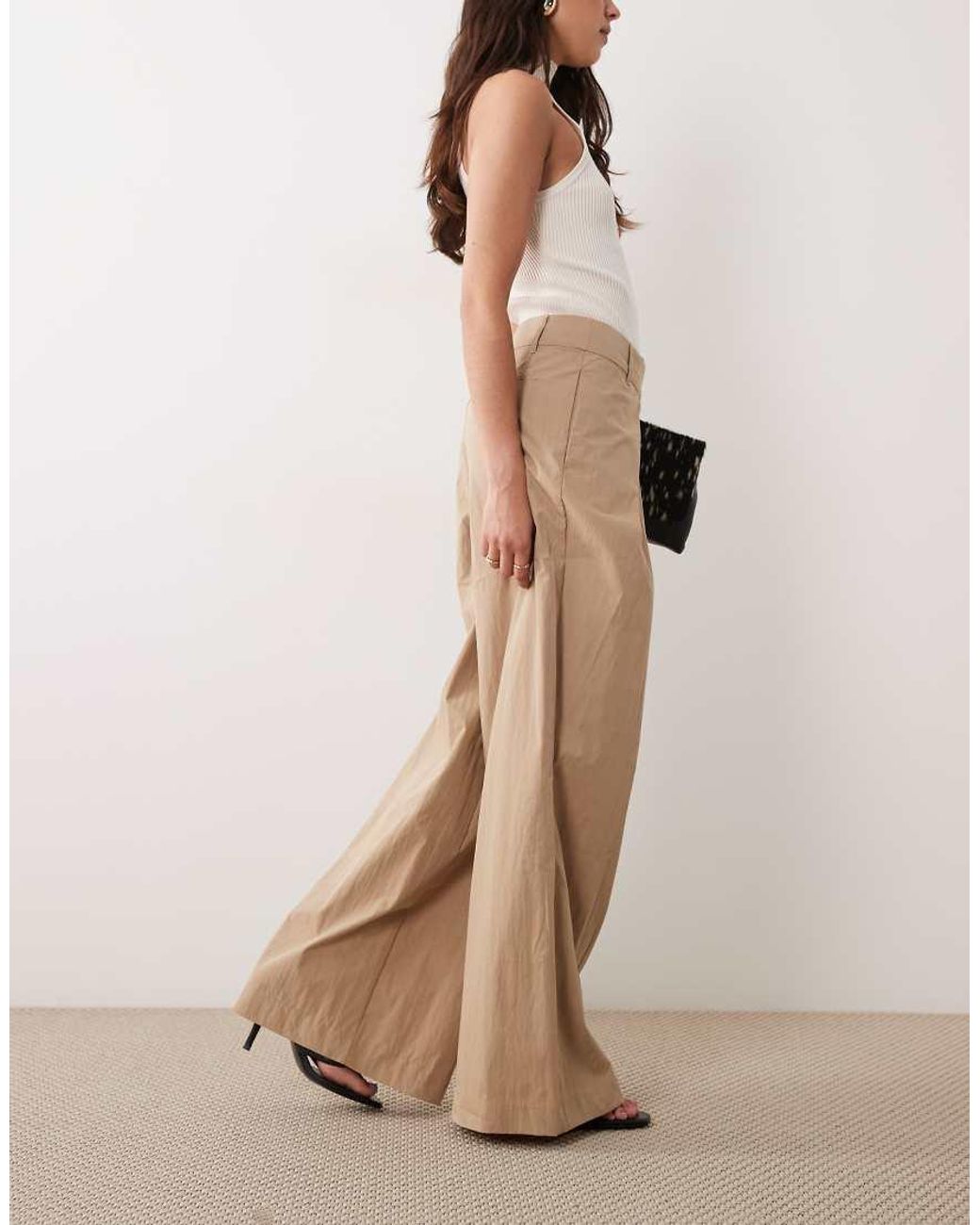 ASOS Natural Tailored Pleat Front Detail Wide Leg Pants