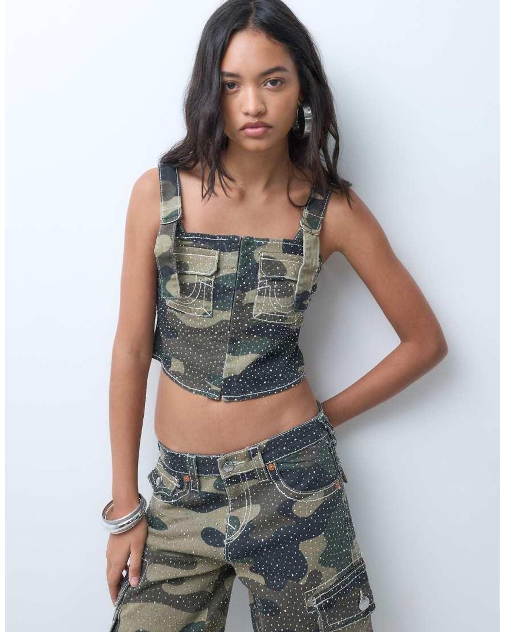True Religion Gray Camo Corset Style Top Co-ord