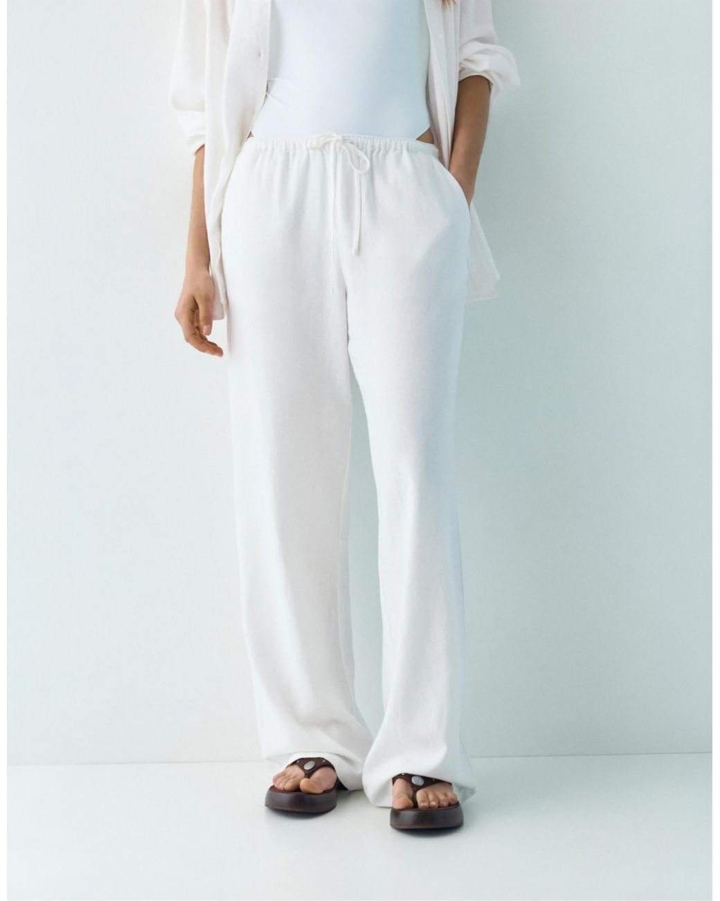 Pantalon en lin mélangé Pull&Bear en coloris White