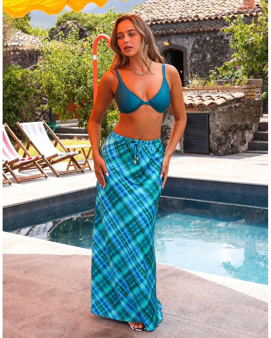 Kulani Kinis Blue Tropic Dip Drawstring Maxi Skirt