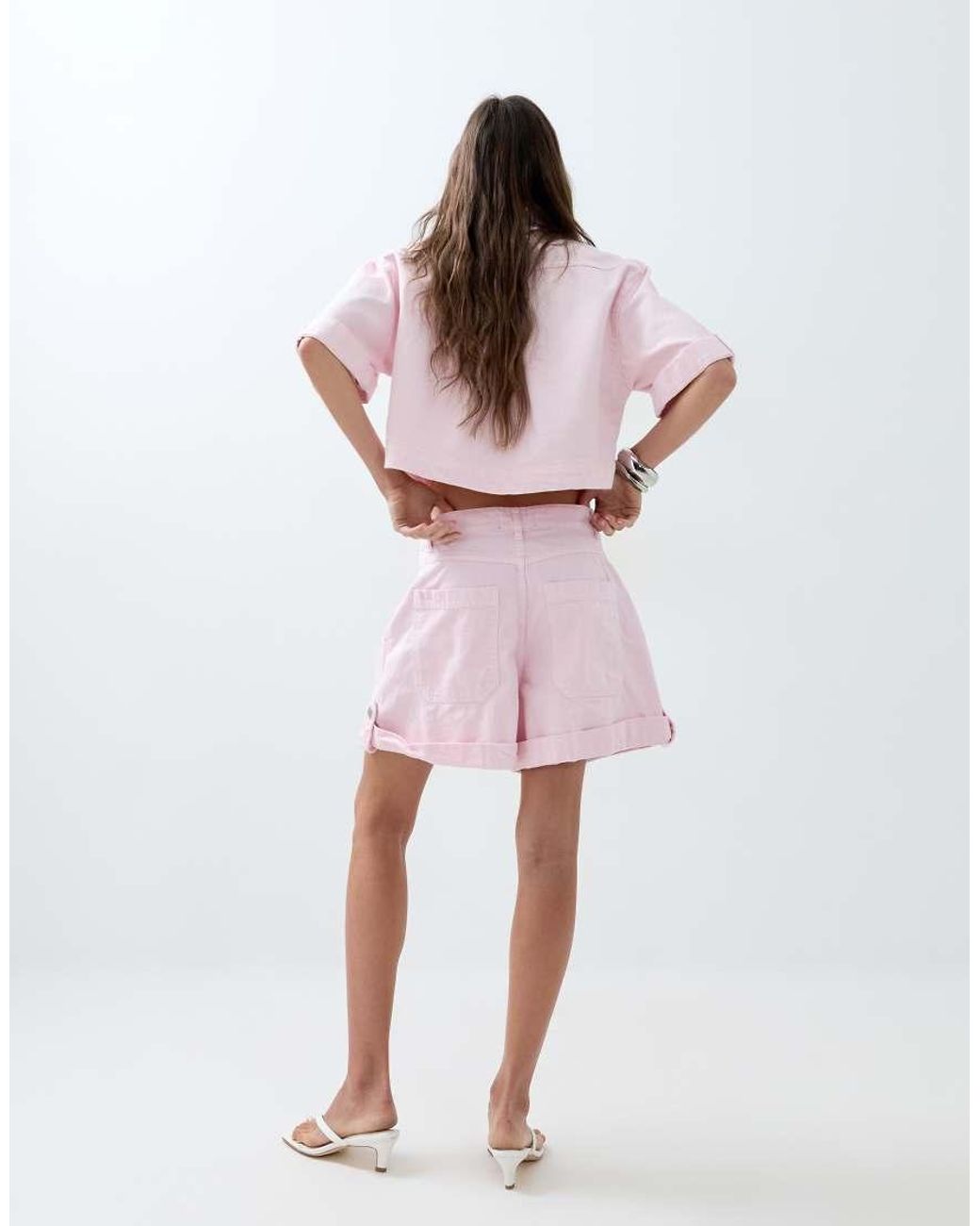 ASOS Pink Denim Seam Front Short Co-ord