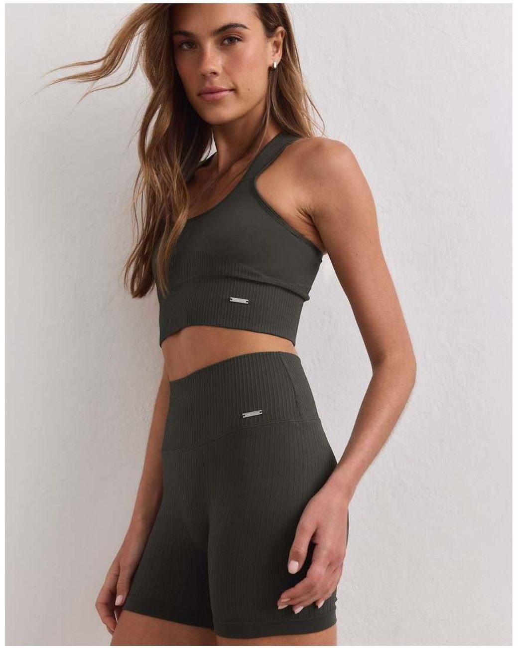 Aim'n Green Dark Ivy Ribbed Seamless Midi Shorts