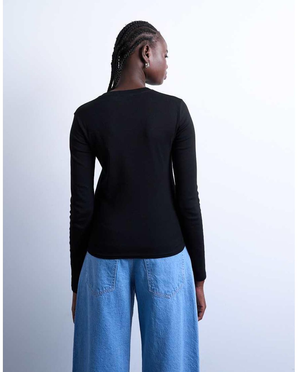TOPSHOP Black Long Sleeve Everyday Tee