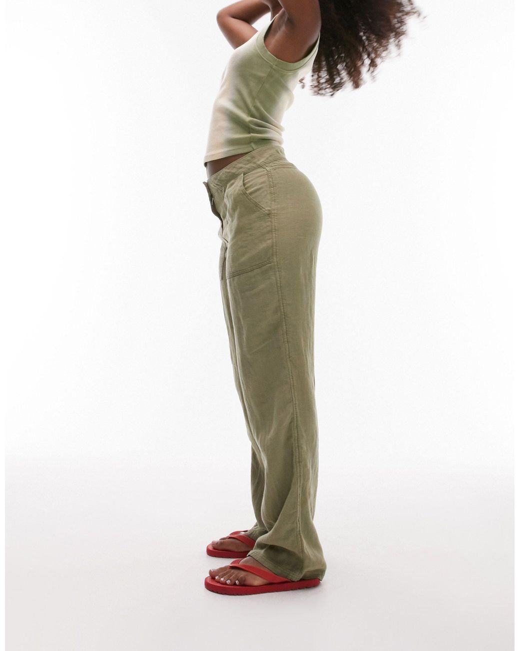 Hourglass Low Rise Linen Cargo Straight Leg Trouser in Green Lyst