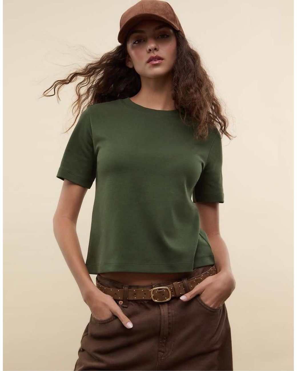 Stradivarius Green Belt With Gold Studs