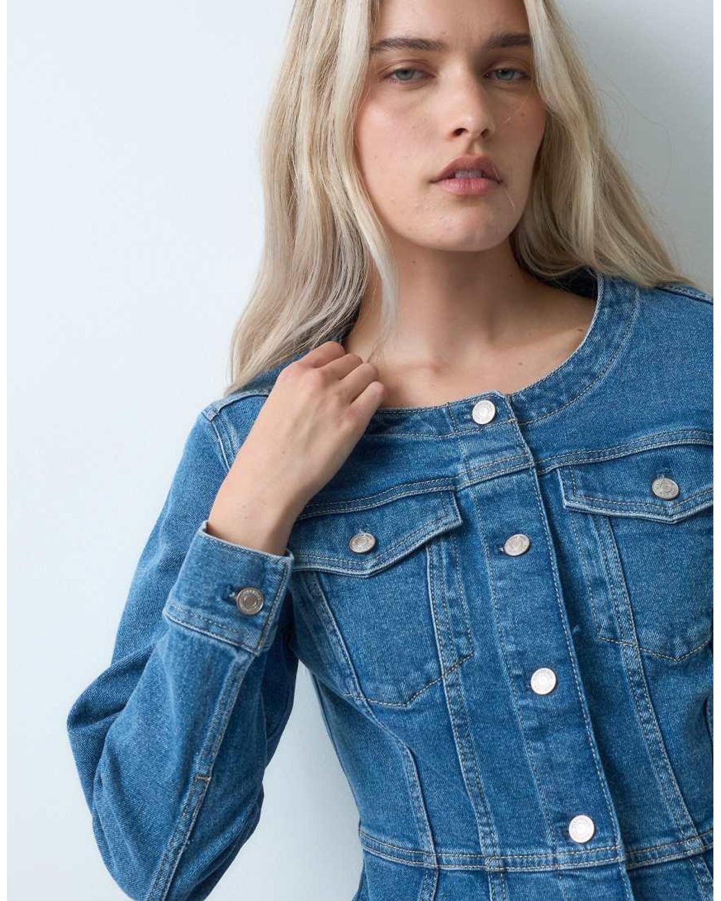 Gap Blue Scoop Neck Peplum Denim Jacket