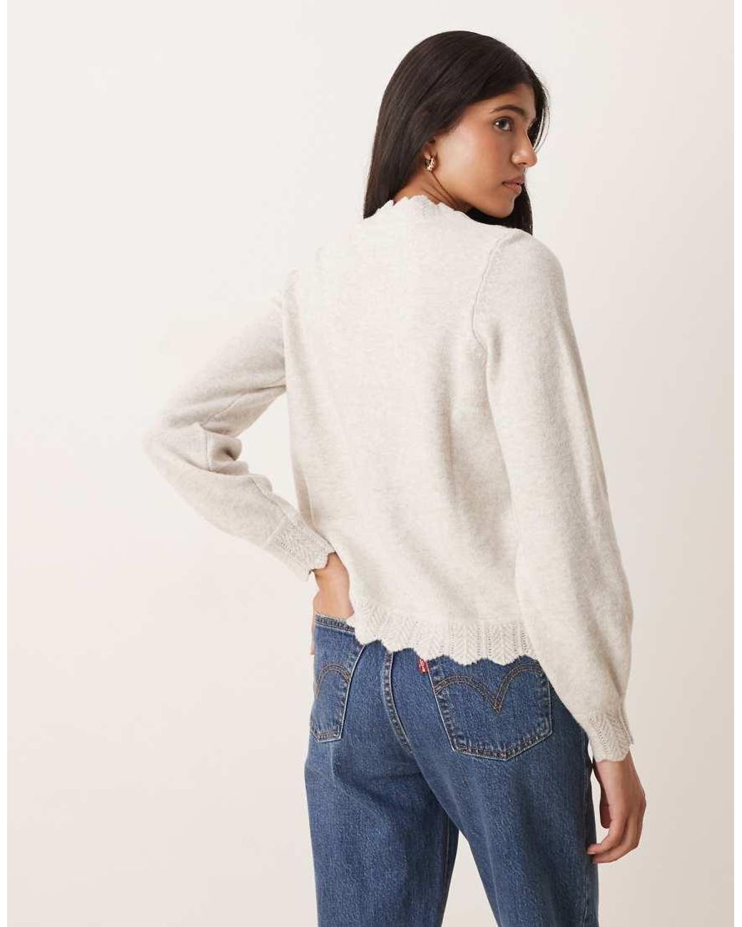 Vila Natural Scallop Trim Knitted Jumper