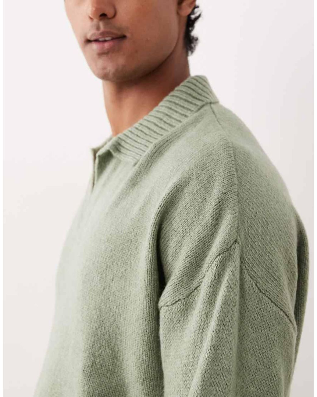 ASOS Green Super Oversized Boxy Fit Knitted Notch Neck Polo for men
