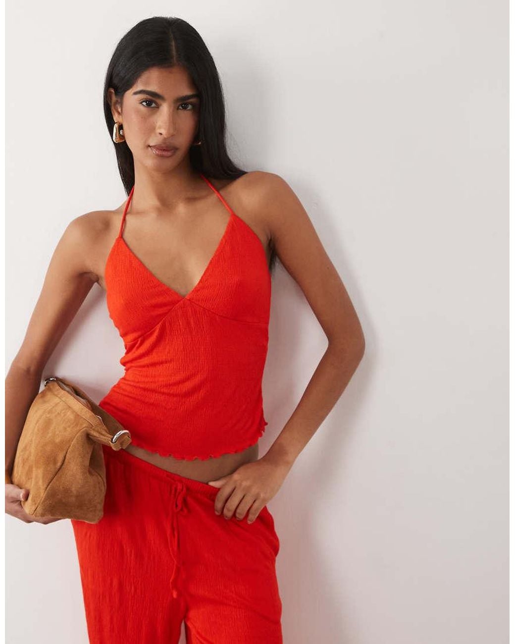 ASOS Red Co-ord Crinkle Cami Top