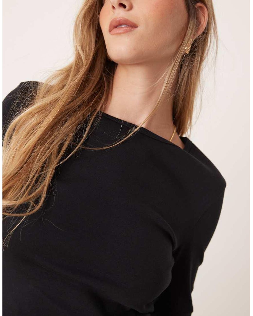 Gina Tricot Black Jersey Rib Round Neck Long Sleeve Top