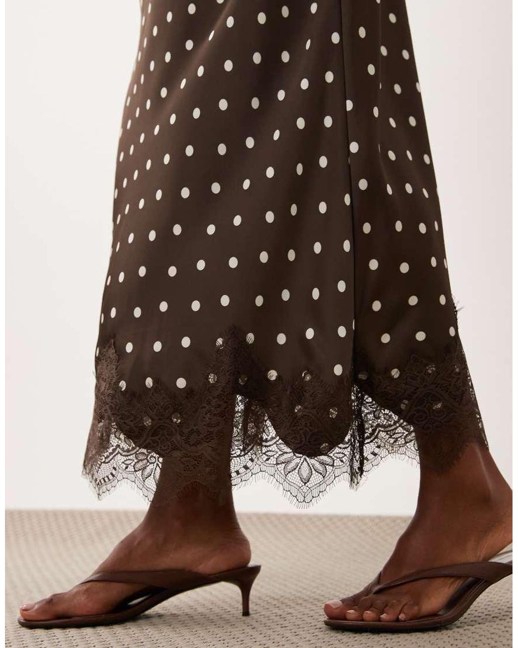 Vila Natural Lace Trim Satin Maxi Skirt Co-ord