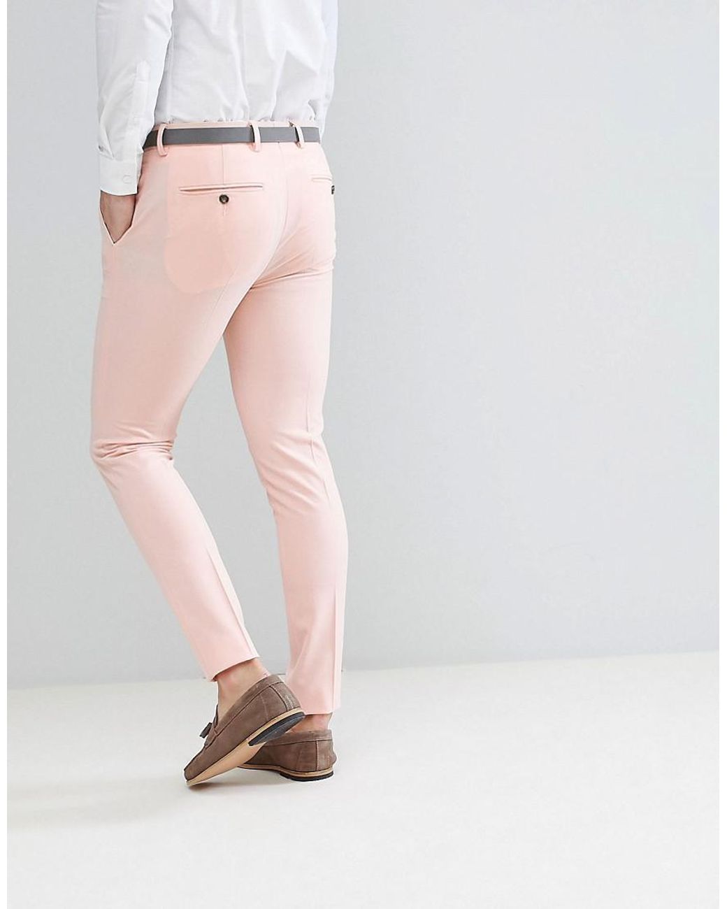 Buy Men PeachColoured Skinny Fit Striped Regular Trousers online   Looksgudin