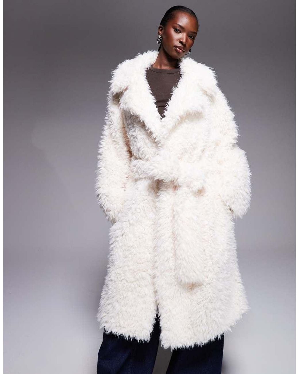 Aria Cove Blue Oversized Plush Teddy Longline Belted Coat