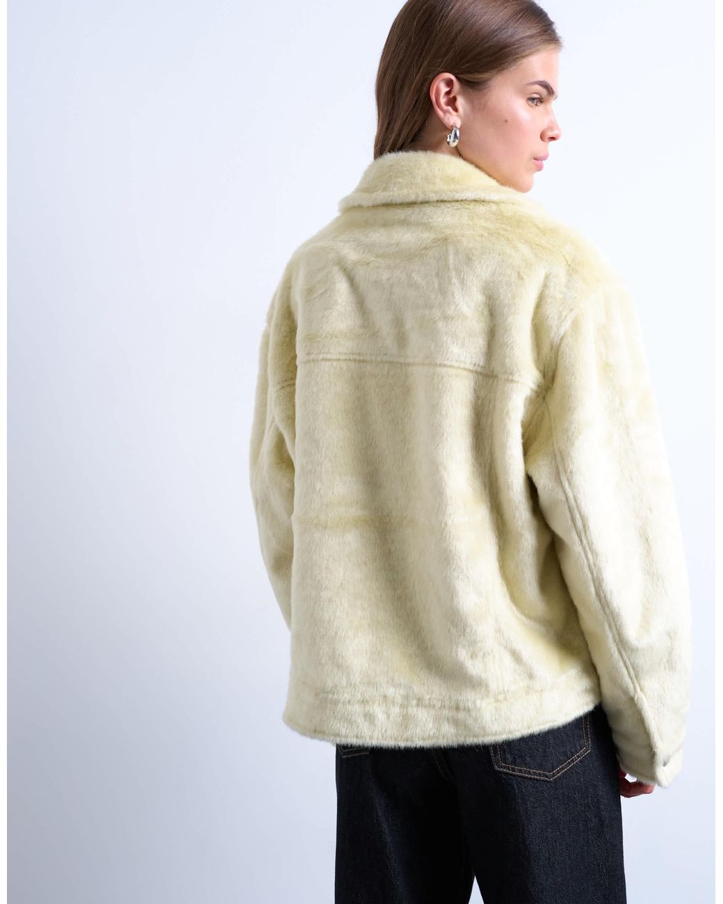 TOPSHOP White – trucker-jacke im western-stil aus kunstpelz