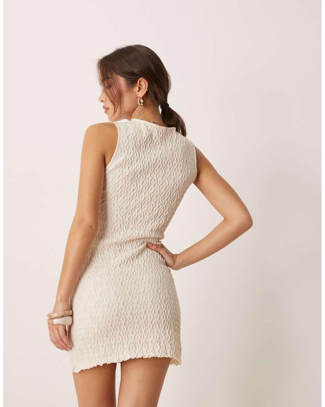 Mango Natural Cotton Mix Textured Round Neck Mini Dress With Lettuce Hem