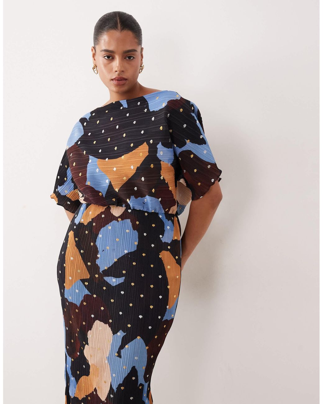 navy blue dress for baby girl Adrianna Papell Foil Asymmetric Neck Gown