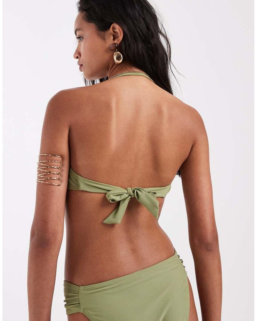 New Look Green Gold Trim Bandeau Bikini Top