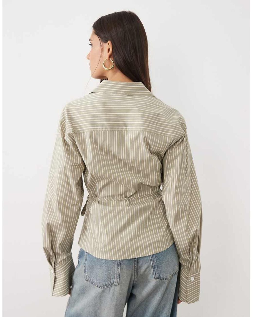 Gina Tricot Natural Asymmetric Cinched Waist Shirt