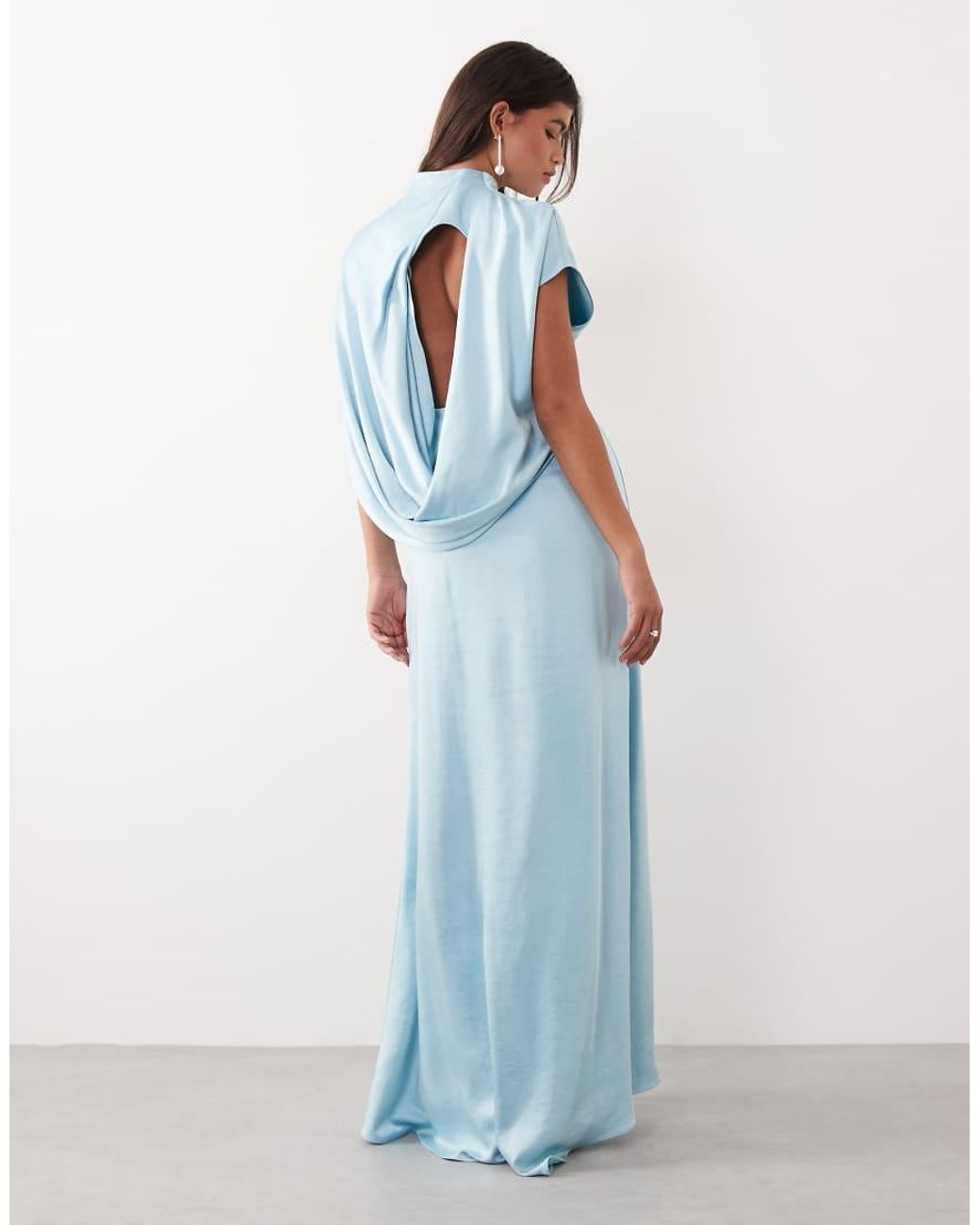 ARRANGE Blue Cowl Open Back Minimal Column Maxi Dress
