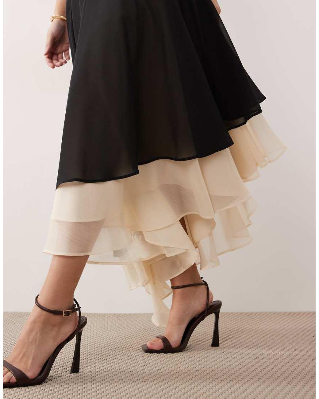 ASOS Black Bias Cut Bodice And Full Hem Skirt Maxi Dress With Double Layer