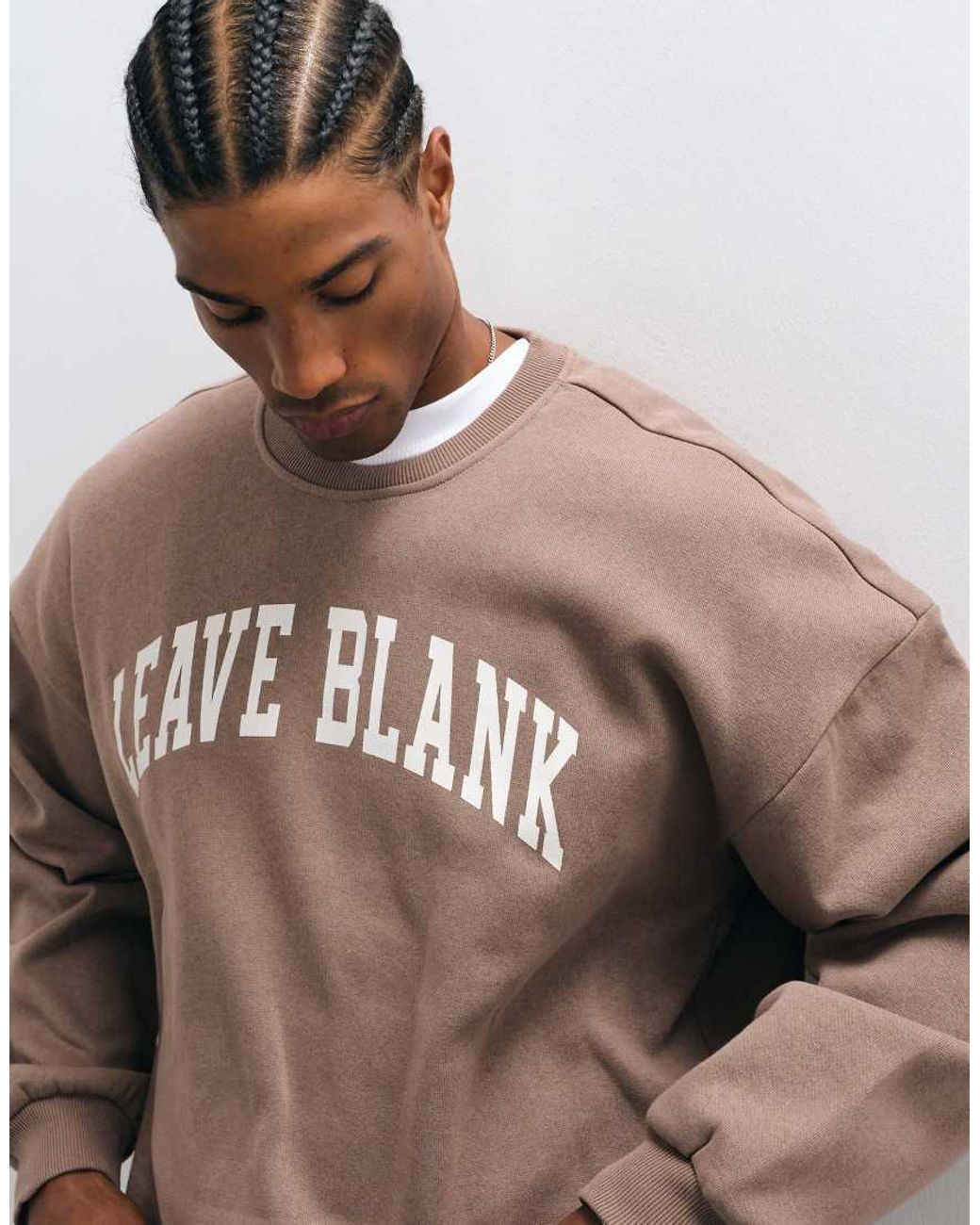 Only & Sons Brown Oversized Crew Neck Sweatshirt With Leave Blank Varsity Print for men