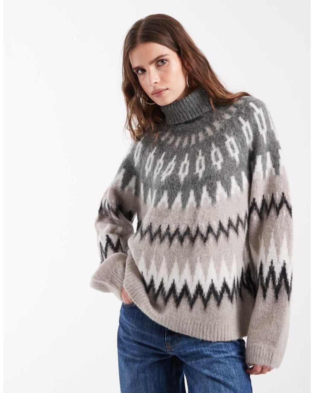Object Gray Roll Neck Fairisle Knit Jumper