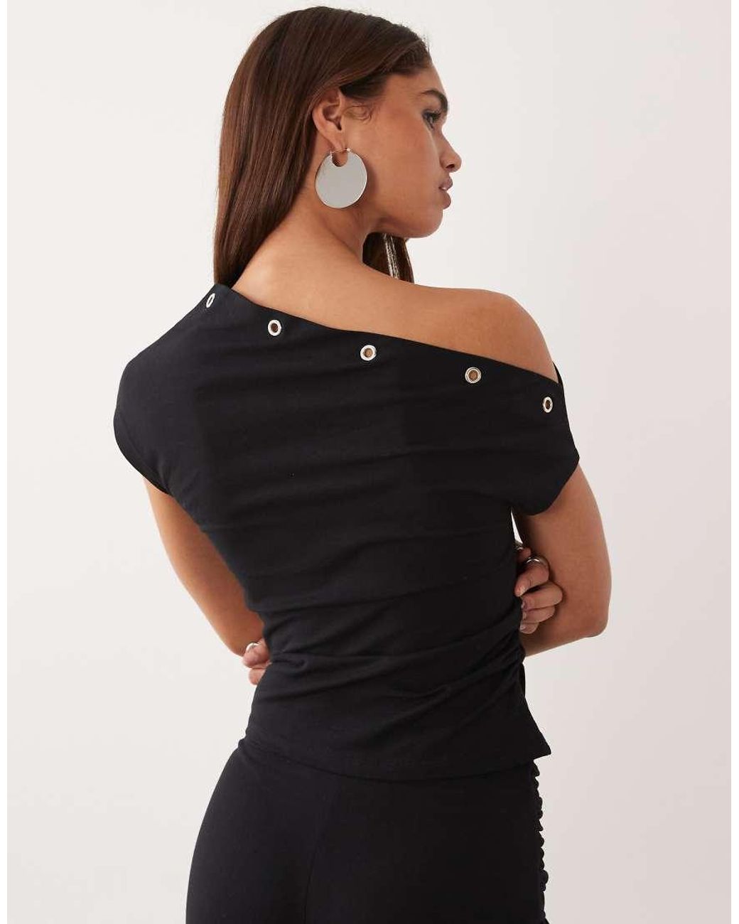 ASOS Black Co-ord Eyelet Detail Off The Shoulder Top