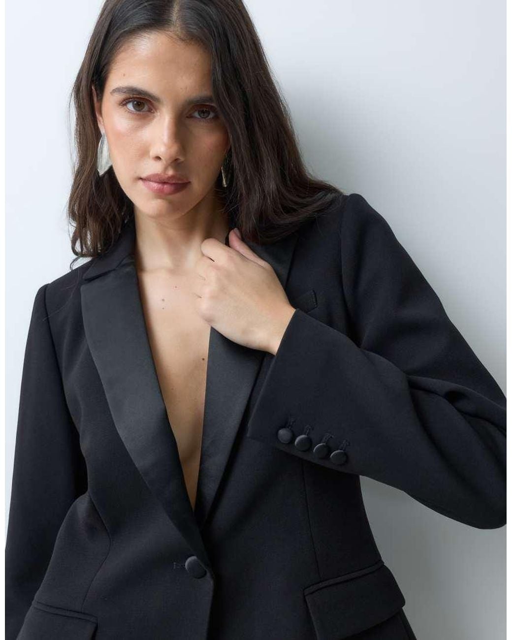 Nobody's Child Black Satin Trim Tuxedo Blazer Co-ord