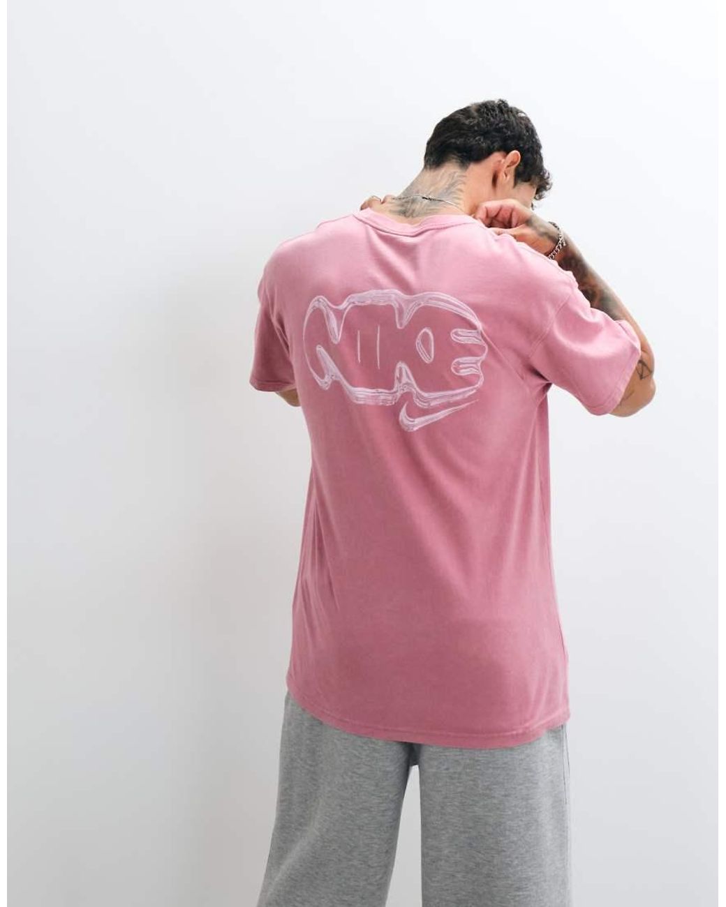 Nike Pink Street Large Bubble Logo Backprint Oversized T-shirt for men
