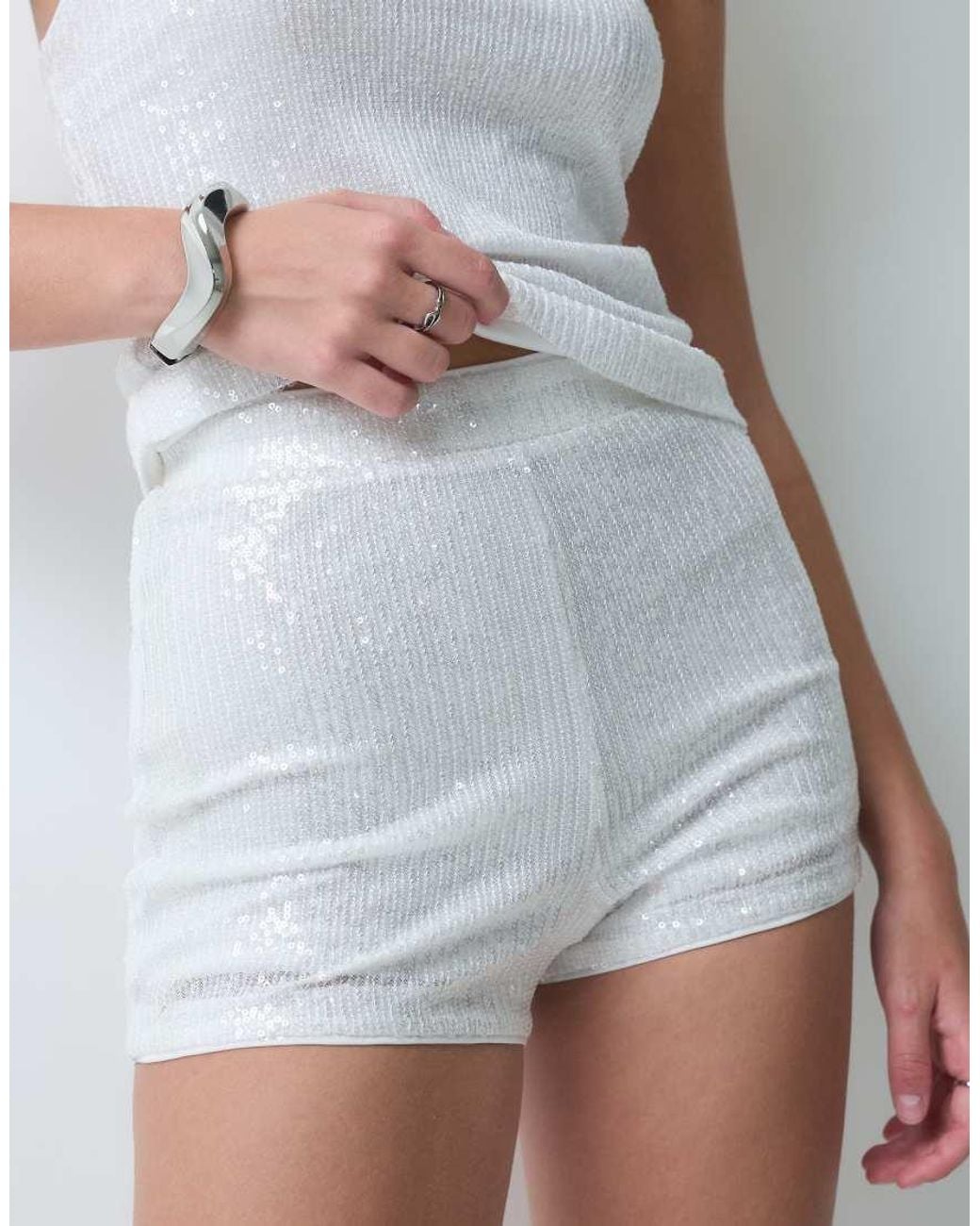 ASOS White Allover Sequin Micro Shorts