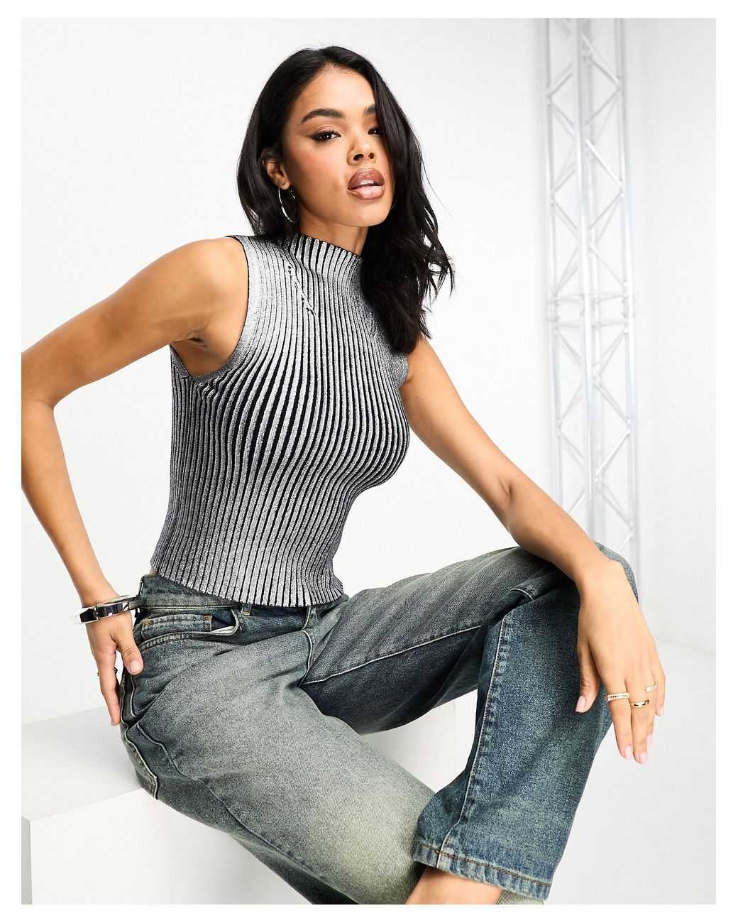 Metallic high shop neck top
