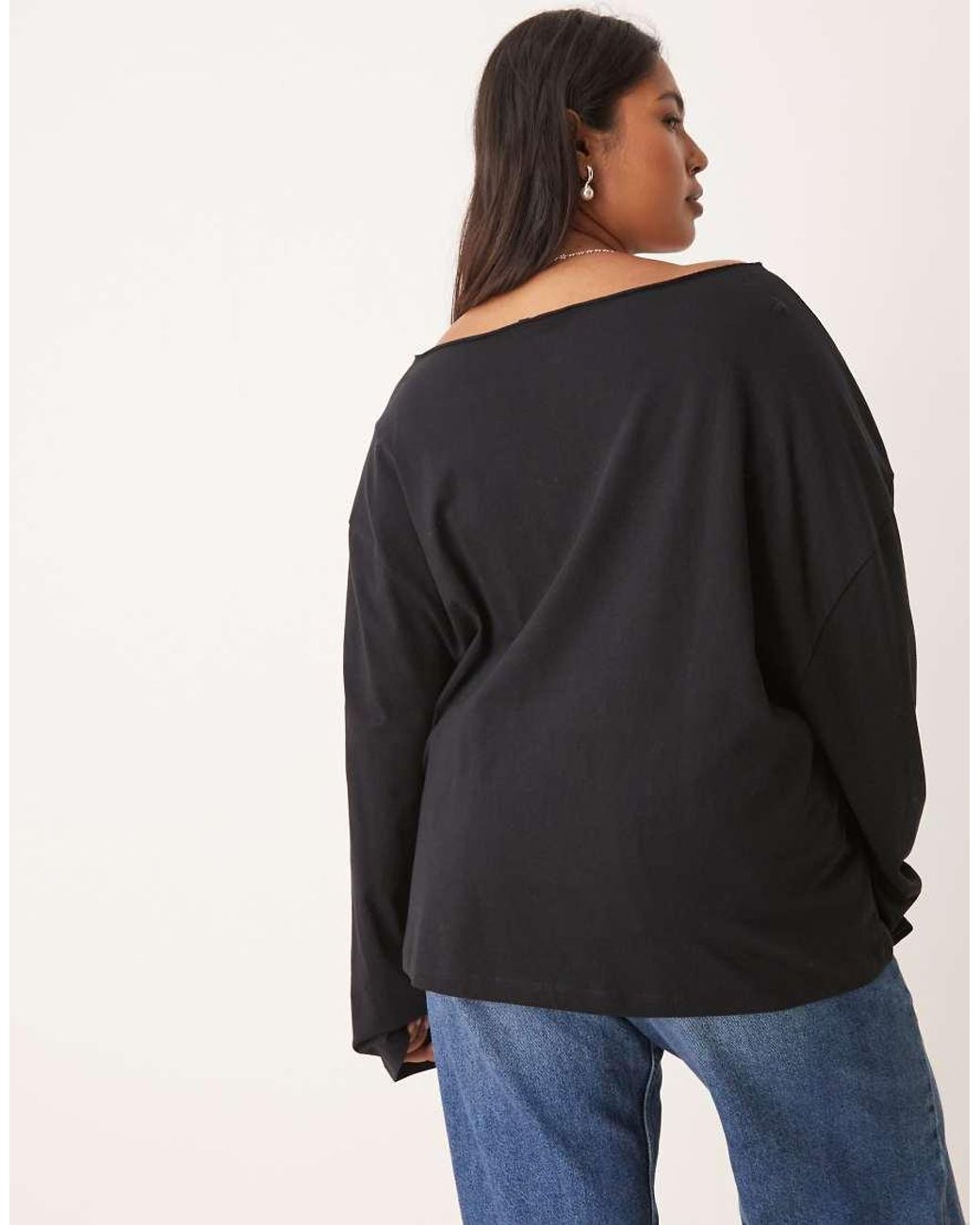 ASOS Black Asos Design Curve Off Shoulder Long Sleeve Tee